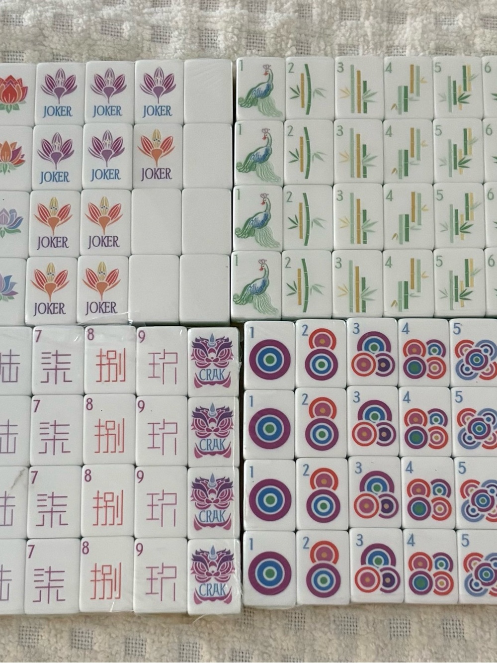 Butter Yellow Mahjong Tiles Set with Multicolor Designs
